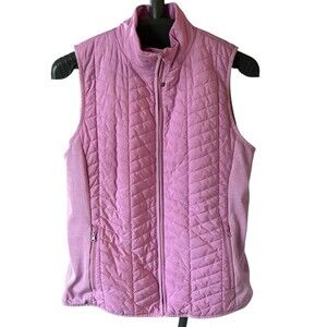 Talbots Vest Womens Petite M Purple Chevron Puffer Full Zip Zip Pockets
